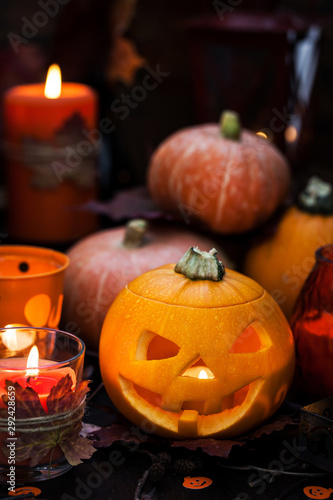 Decorative halloween pumpkins and candles © kate_smirnova