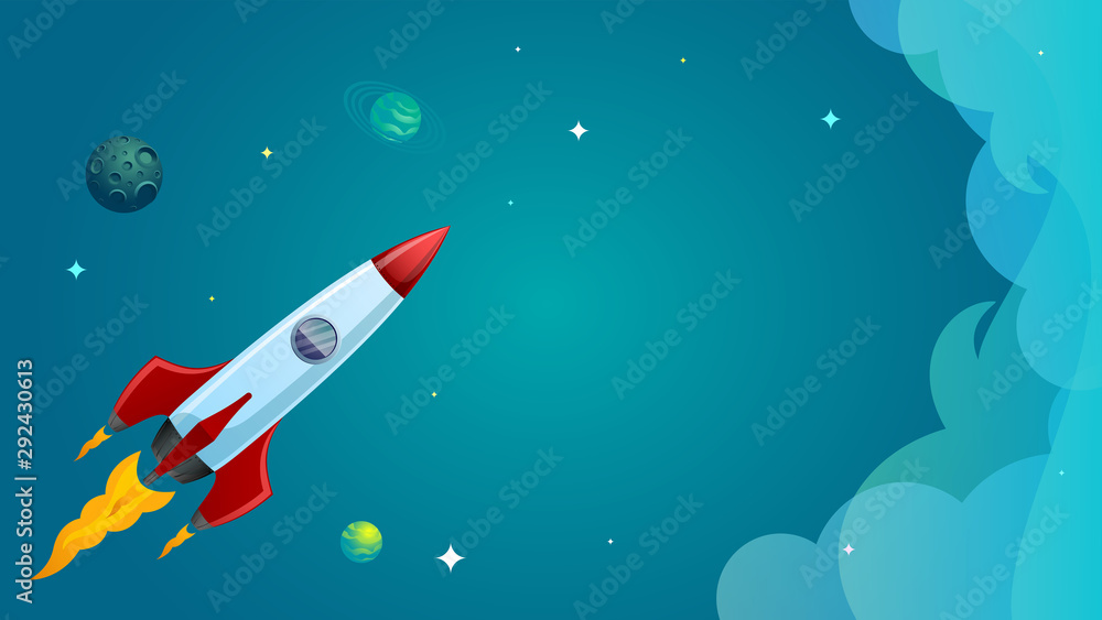 Rocket flying in space. Banner or business card background. Rocket flying in space. Banner or business card background.