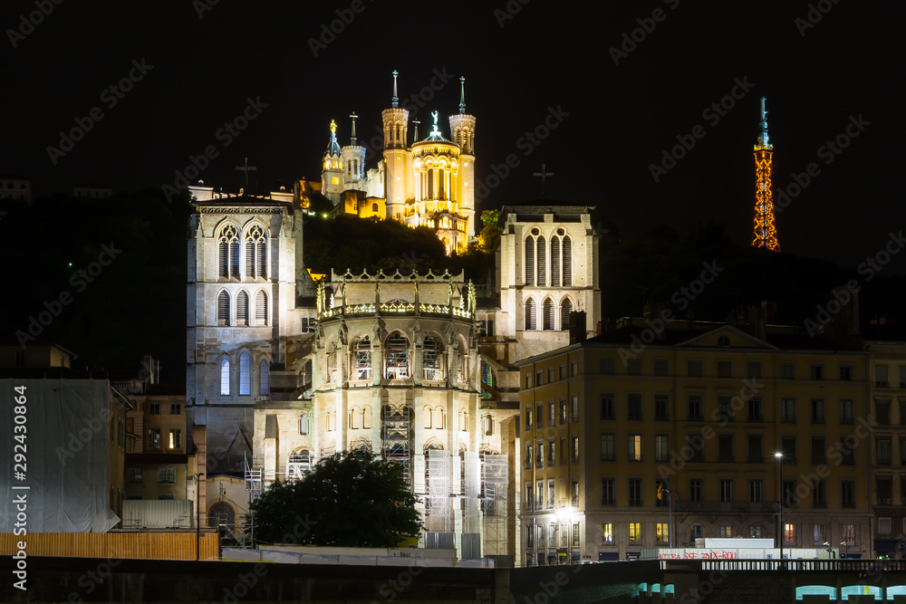 Night view of Lyon with the The 