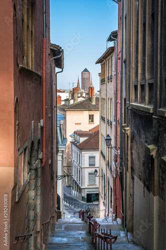 Old streets of Lyon city  France