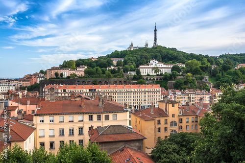 Foto The panoramic aerial view at Lyon on Basilique de Fourviere hill