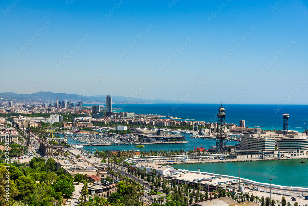 Panoramic view at Barcelona city and mountains in Spain