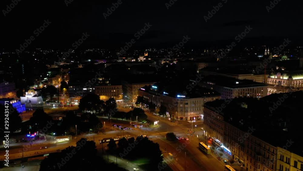 night sunset illumination flight over vienna city center traffic square aerial panorama 4k austria night sunset illumination flight over vienna city center traffic square aerial panorama 4k austria