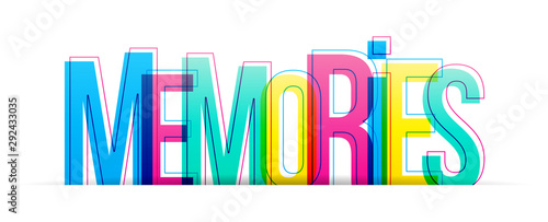 The word Memories. Colorful vector letters isolated on a white background. Typography banner card.