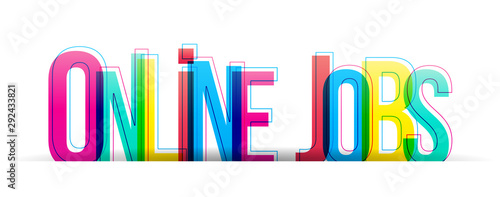 Online Jobs colorful vector letters isolated on a white background. Typography banner card.