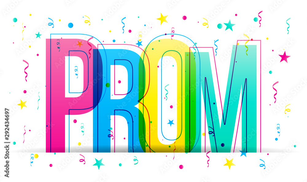 The word Prom. Colorful vector letters on a white background. - obrazy, fototapety, plakaty 