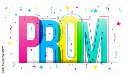 The word Prom. Colorful vector letters on a white background.