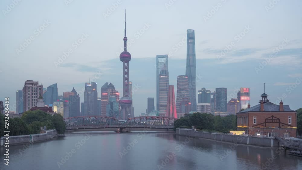 time lapse of sunset, Shanghai skyline and Waibaidu bridge, China time lapse of sunset, Shanghai skyline and Waibaidu bridge, China
