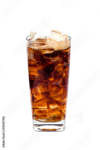 Cola in a glass with ice cubes to refresh and quench thirst