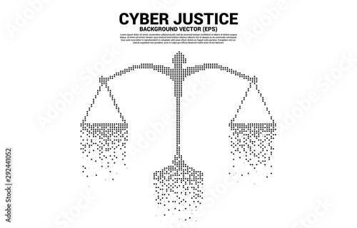 Justice scale from square pixel digital style. Background Concept of cyber social judgment