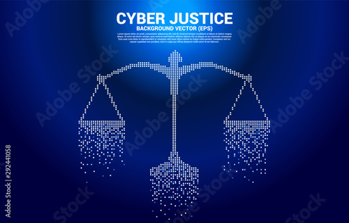 Justice scale from square pixel digital style. Background Concept of cyber social judgment