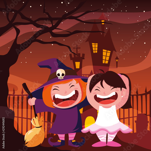 Halloween costumed children vector design