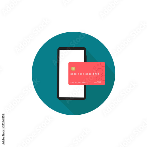 Mobile phone payment icon in flat style.