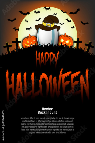 Rugby ball with witch hat and happy Hallowen