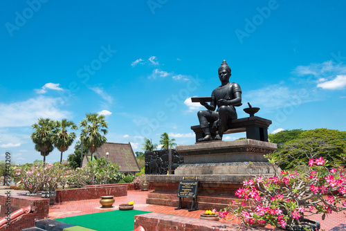 Sukhothai, Thailand - Apr 08 2018: Monument of King Ramkhamhaeng The Great in Sukhothai Historical Park, Sukhothai, Thailand.