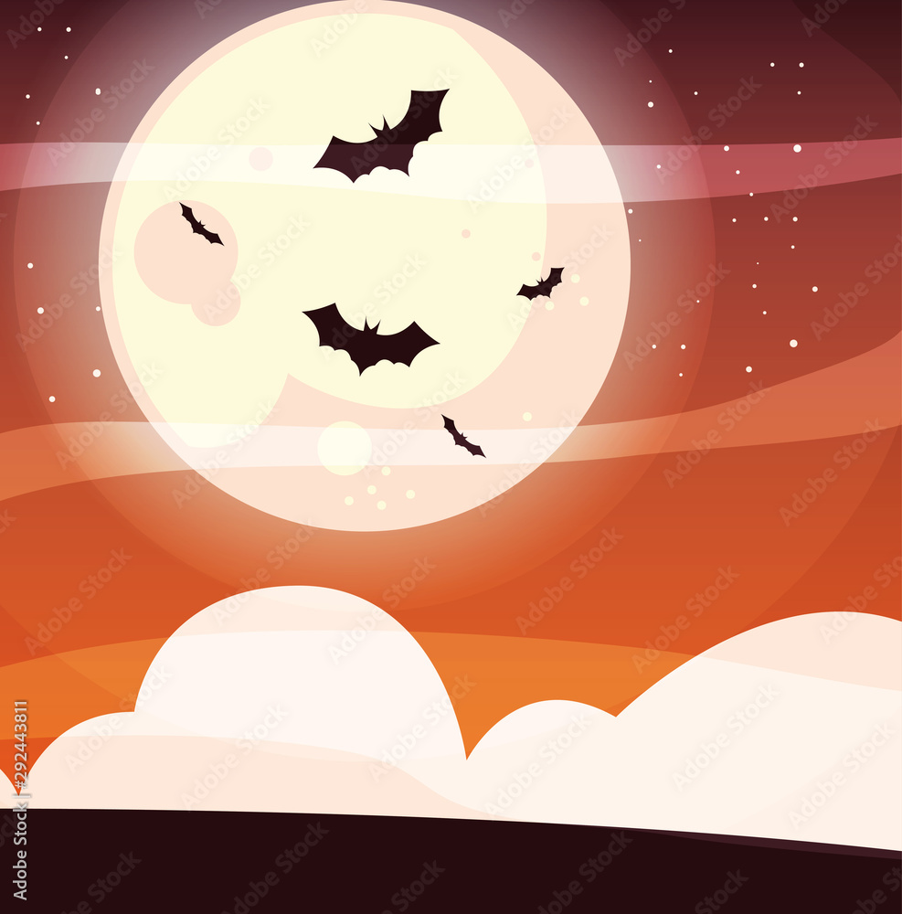 Halloween moon and bats vector design
