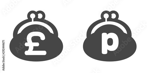 ポンド、ペンス、ペニー・財布・お金・節約イメージ素材：シンプルでかわいいポンド「£」とペンス・ペニー｢p」入りがま口