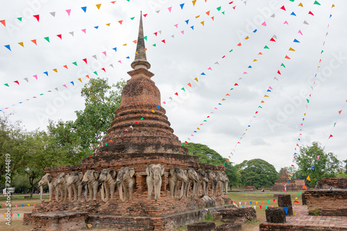 Sukhothai, Thailand - Apr 07 2018: Wat Sorasak in Sukhothai Historical Park, Sukhothai, Thailand. It is part of the World Heritage Site- Historic Town of Sukhothai and Associated Historic Towns. photo