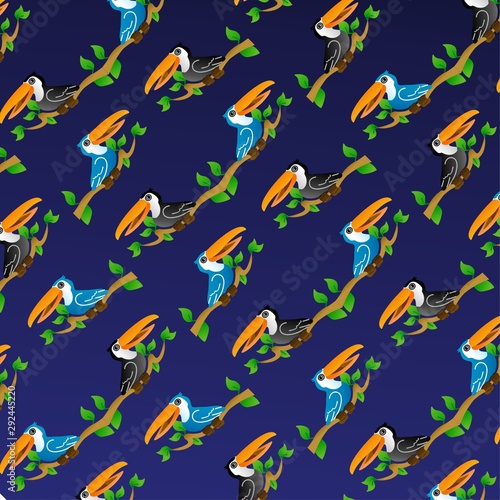 The Amazing of Cute Bird Cartoon Funny Character  Pattern Wallpaper in Dark Background