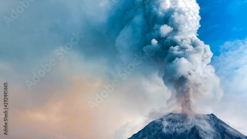 Eruption of volcano Tingurahua, in Ecuador, Banos de Agua Santa. Looped video.