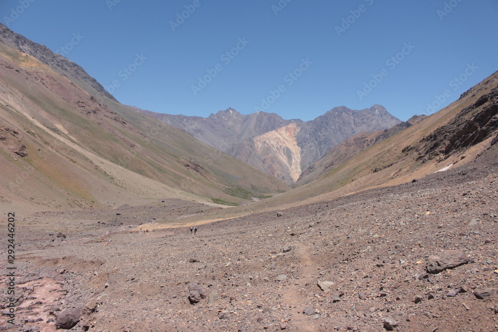 Valley with colorful mountains in natural monument El Morado park.. Valley with colorful mountains in natural monument El Morado park..