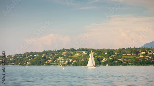 sunny evening geneva city lakeside living bay panorama 4k timelapse switzerland