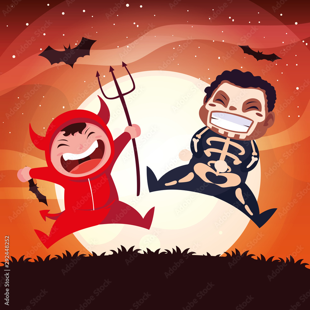 Halloween costumed children vector design Halloween costumed children vector design