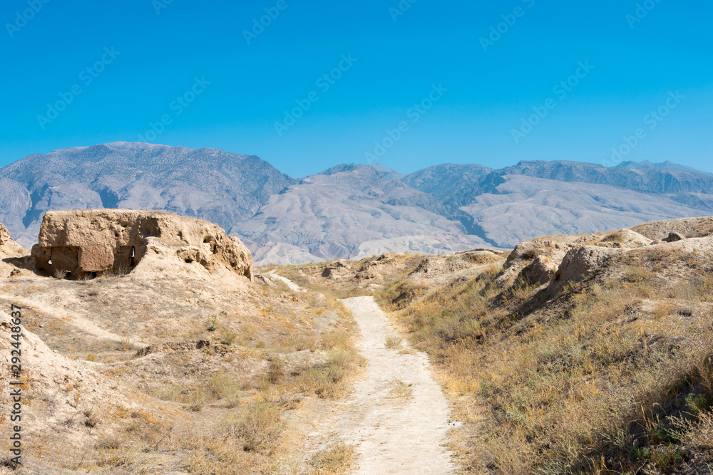 Panjakent, Tajikistan - Aug 27 2018- Remains of Ancient Panjakent. a famous Historic site in Panjakent, Tajikistan.