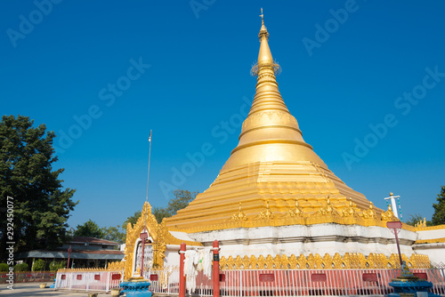 Lumbini, Nepal - Dec 10 2017: Myanmar Golden Temple in Lumbini, Nepal. Lumbini, the Birthplace of the Lord Buddha and The Eight Great Places.