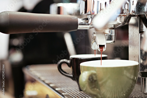 close up two cup off coffee with coffee machine 