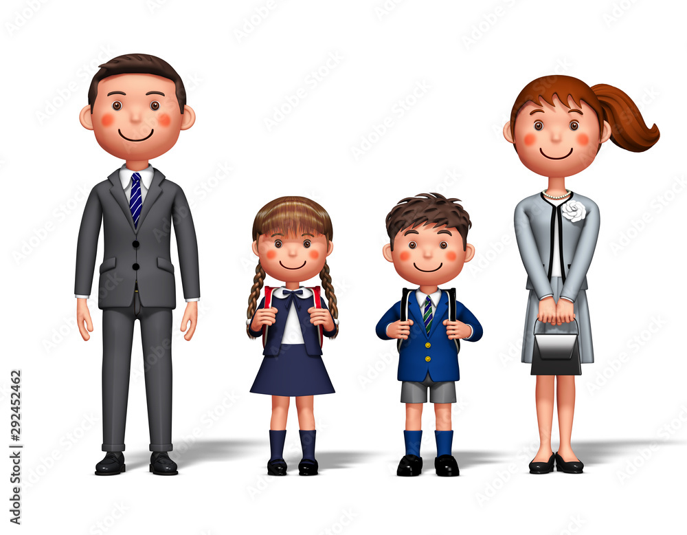 Family at entrance ceremony by 3d rendering Family at entrance ceremony by 3d rendering