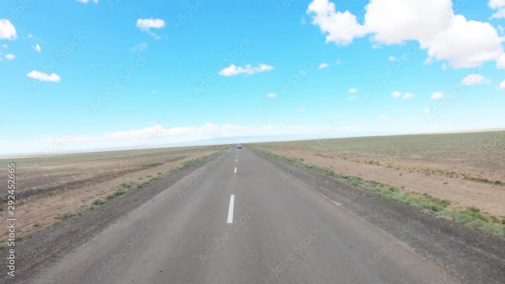 Mongollian Road, long distance view with no civilization - Gobi Desert, Mongolia
