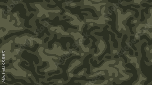Camouflage seamless pattern. Khaki texture, vector illustration. Dark green camo print background. Abstract military style backdrop