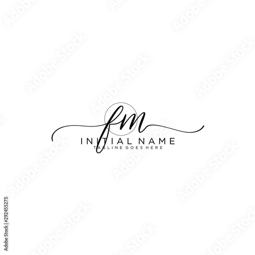 FM Initial handwriting logo with circle hand drawn template vector