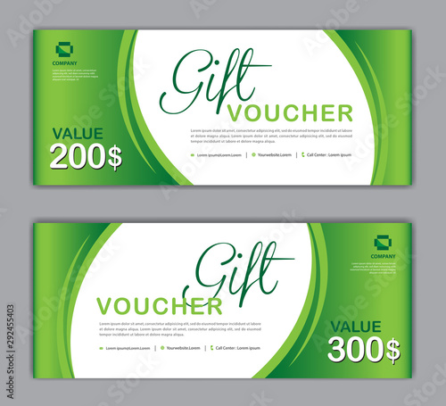 Gift Voucher template, Sale banner, discount cards, Coupon template, Gift certificate, headers, website, tready design, vector illustration EPS10, green background