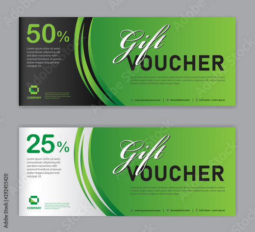 Gift Voucher template, Sale banner, discount cards, Coupon template, Gift certificate, headers, website, tready design, vector illustration EPS10, green background