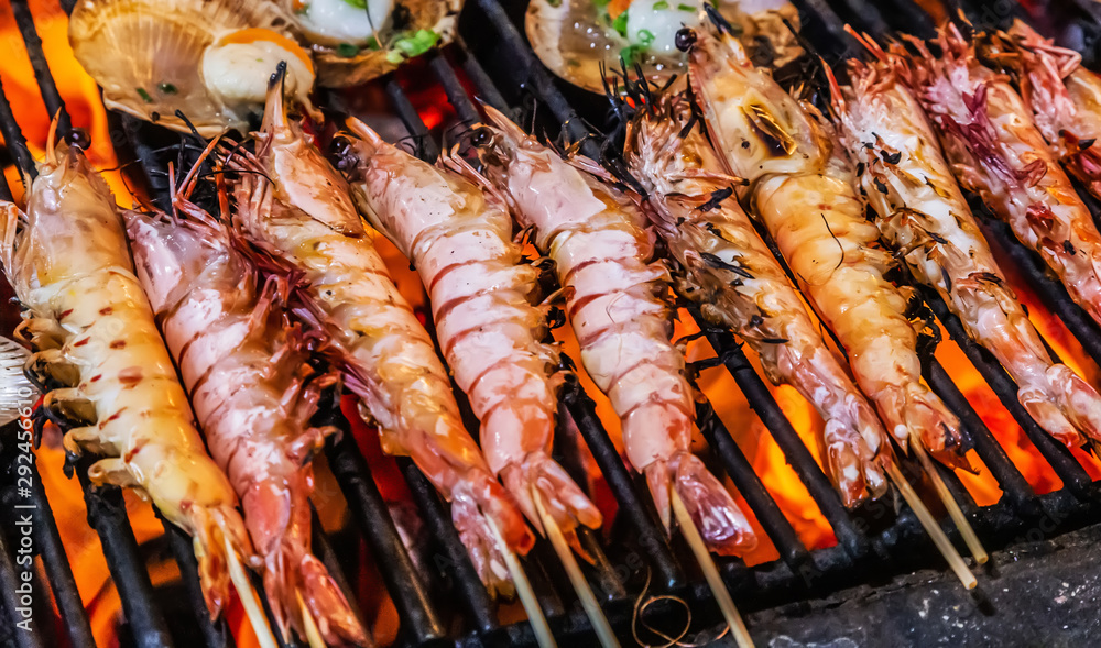 Barbecue grill prawn or tiger shrimp