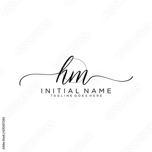 HM Initial handwriting logo with circle hand drawn template vector