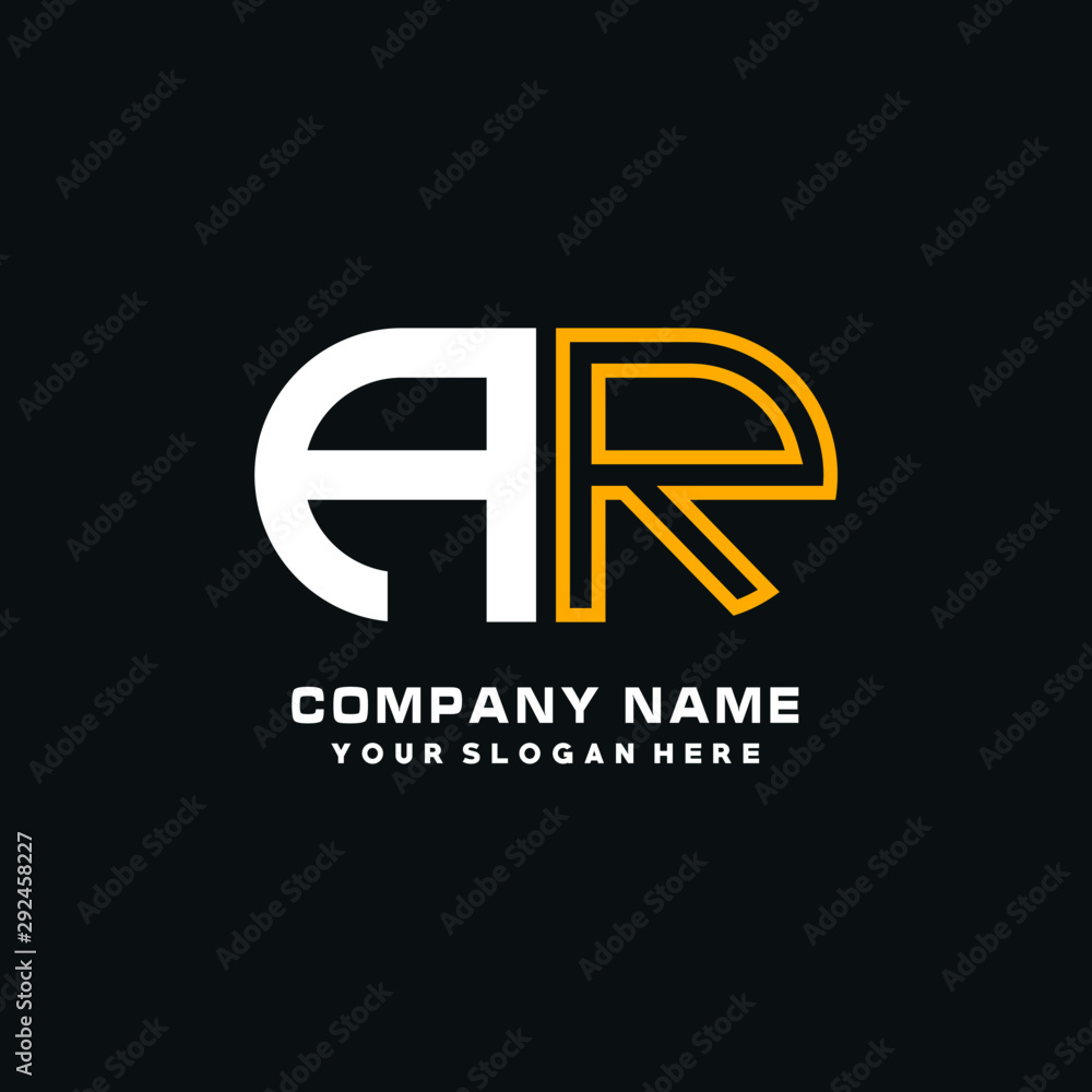 AR initial logo oval shaped letter. Monogram Logo Design Vector, color logo white blue, white yellow,black background.