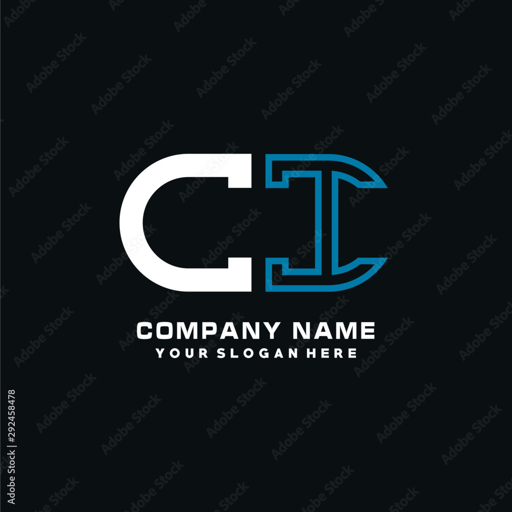 CI initial logo oval shaped letter. Monogram Logo Design Vector, color logo white blue, white yellow,black background. CI initial logo oval shaped letter. Monogram Logo Design Vector, color logo white blue, white yellow,black background.