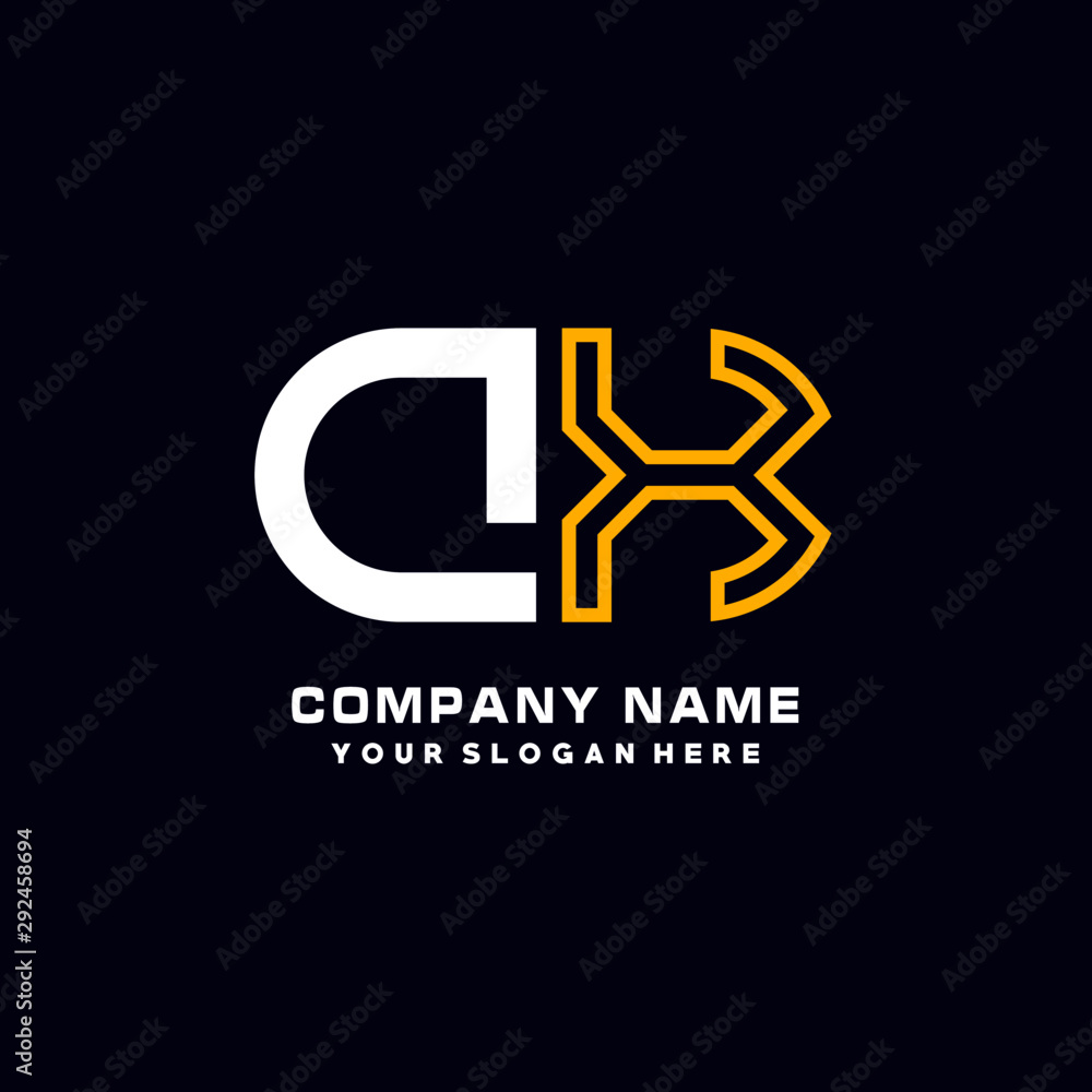 DX initial logo oval shaped letter. Monogram Logo Design Vector, color logo white blue, white yellow,black background.