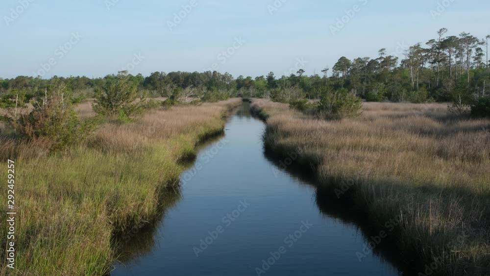 nature trail walkway through a spartina grass marsh near Topsail Beach, North Carolina. Spartina Marches protect the mainland from damage by ocean storms and hurricanes. nature trail walkway through a spartina grass marsh near Topsail Beach, North Carolina. Spartina Marches protect the mainland from damage by ocean storms and hurricanes.