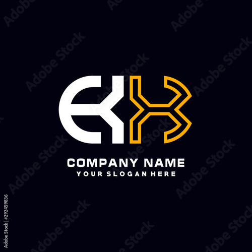 KX initial logo oval shaped letter. Monogram Logo Design Vector, color logo white blue, white yellow,black background.
