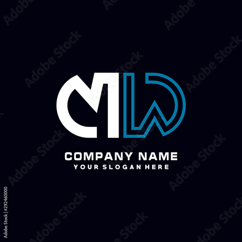 MW initial logo oval shaped letter. Monogram Logo Design Vector  color logo white blue  white yellow black background.