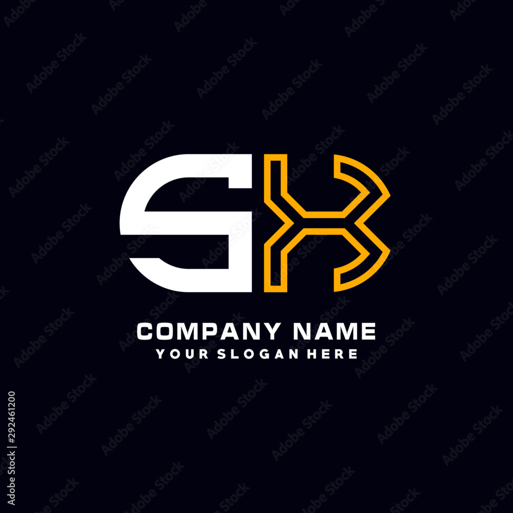 SX initial logo oval shaped letter. Monogram Logo Design Vector, color logo white blue, white yellow,black background.