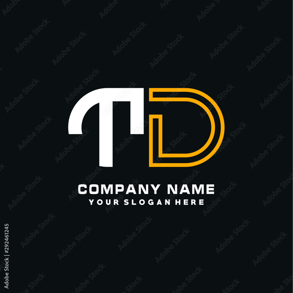 TD initial logo oval shaped letter. Monogram Logo Design Vector, color logo white blue, white yellow,black background. TD initial logo oval shaped letter. Monogram Logo Design Vector, color logo white blue, white yellow,black background.