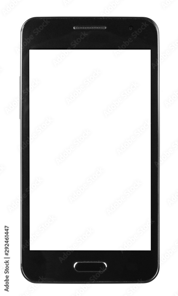 black smart phone with white screen isolated white background black smart phone with white screen isolated white background
