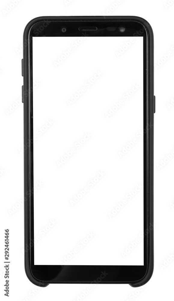 black smart phone with white screen isolated white background black smart phone with white screen isolated white background
