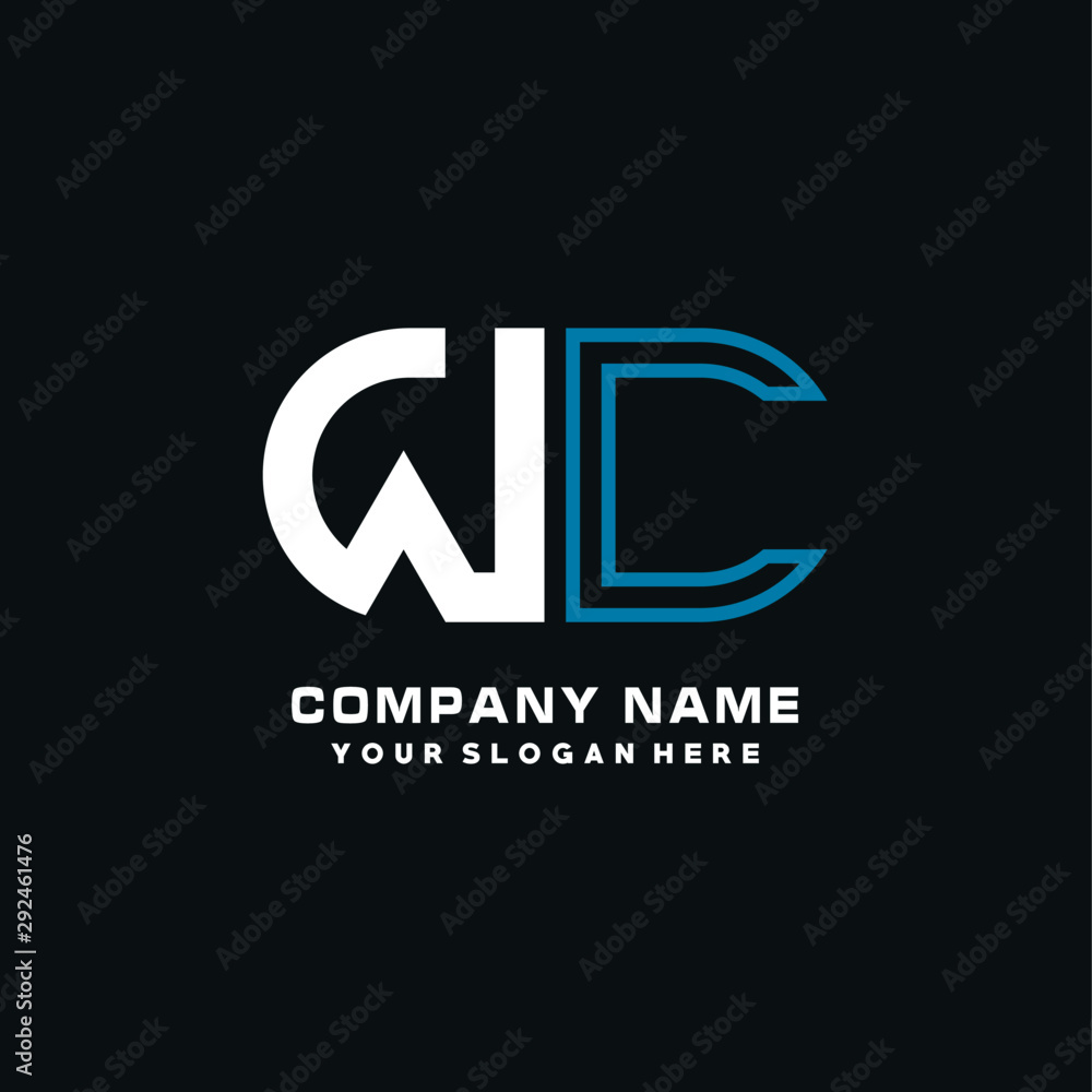 Fototapeta premium WC initial logo oval shaped letter. Monogram Logo Design Vector, color logo white blue, white yellow,black background.