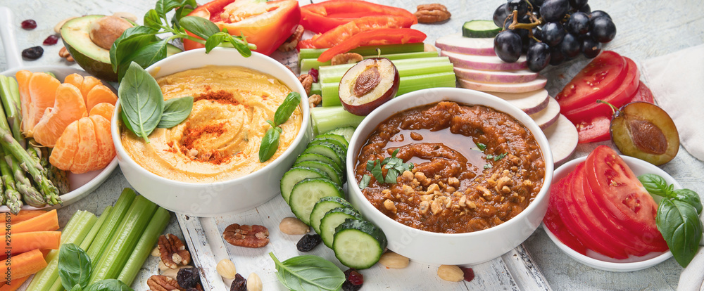 Healthy vegan snacks and dips